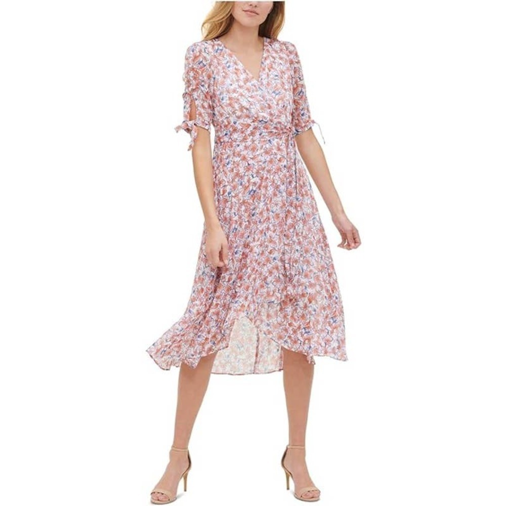 Tommy Hilfiger Chiffon Quarter Sleeve Surplice Midi Dress Women's Size 10 NWT